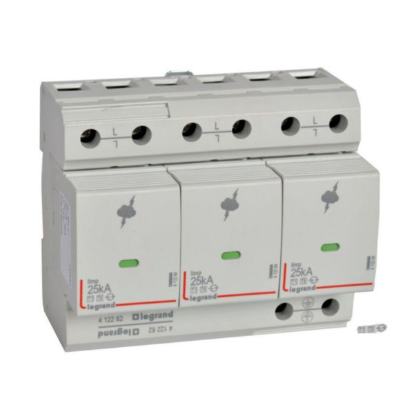 Parafoudre pour protection des installations de risque très élevé typeT1 + typeT2 Iimp 25kA/pôle - 3P - 6 modules